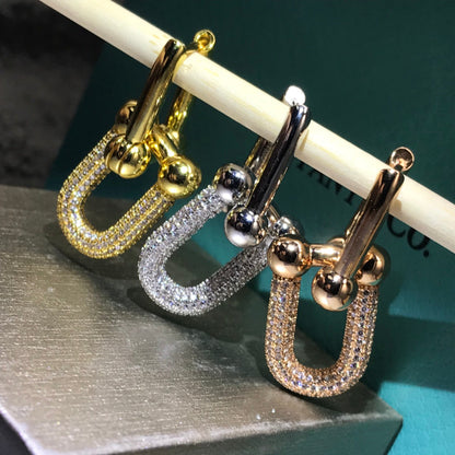 [Haelin Jewelry]HARDWARE DROP EARRINGS DOUBLE LINK DIAMOND