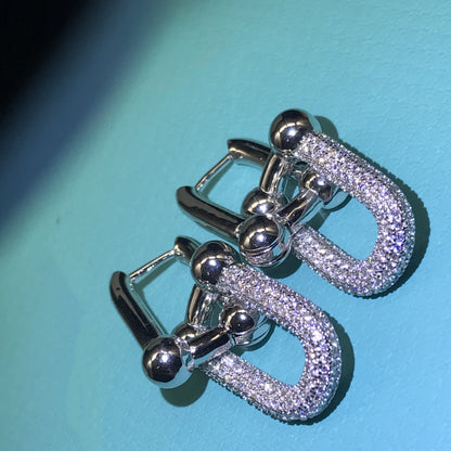 [Haelin Jewelry]HARDWARE DROP EARRINGS DOUBLE LINK DIAMOND