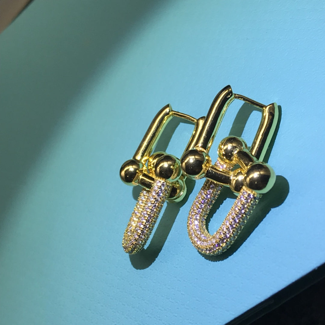 [Haelin Jewelry]HARDWARE DROP EARRINGS DOUBLE LINK DIAMOND