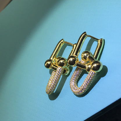 [Haelin Jewelry]HARDWARE DROP EARRINGS DOUBLE LINK DIAMOND