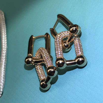 [Haelin Jewelry]HARDWARE DROP EARRINGS DOUBLE LINK DIAMOND