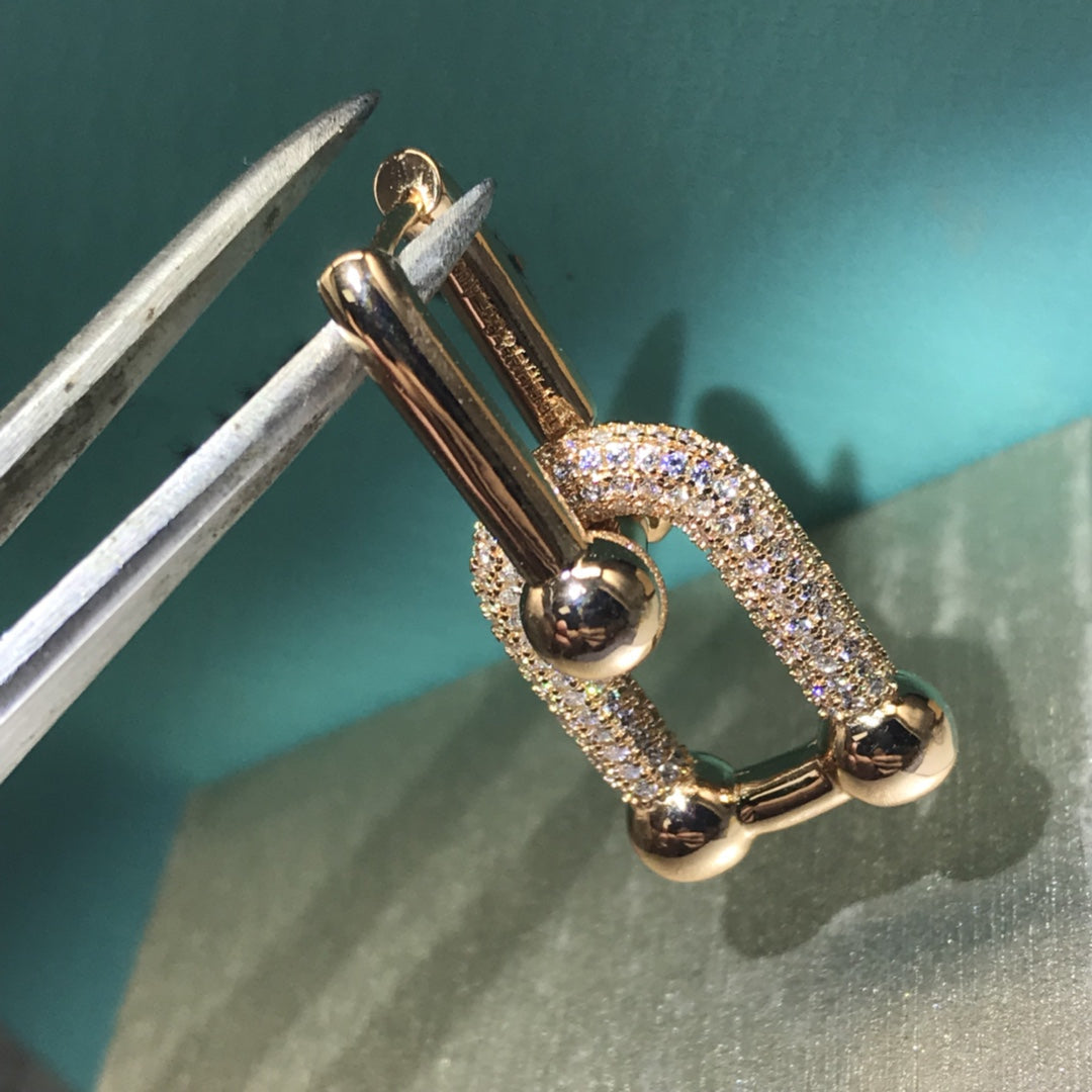 [Haelin Jewelry]HARDWARE DROP EARRINGS DOUBLE LINK DIAMOND