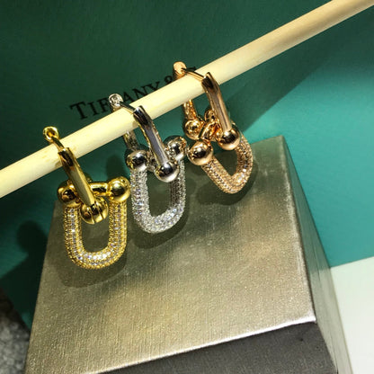 [Haelin Jewelry]HARDWARE DROP EARRINGS DOUBLE LINK DIAMOND