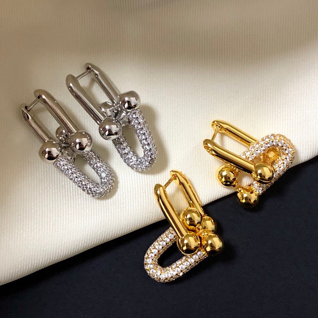 [Haelin Jewelry]HARDWARE DROP EARRINGS DOUBLE LINK DIAMOND