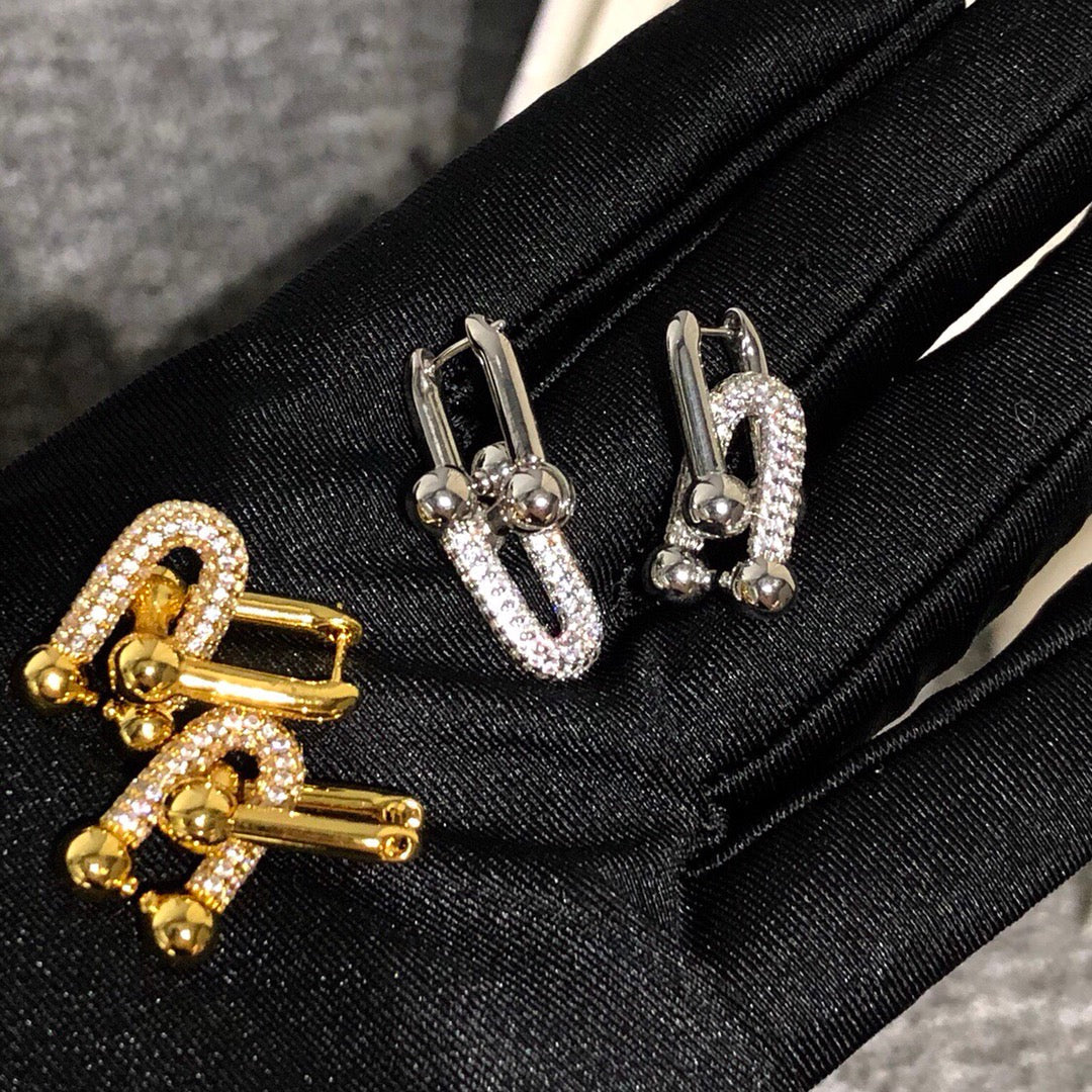 [Haelin Jewelry]HARDWARE DROP EARRINGS DOUBLE LINK DIAMOND