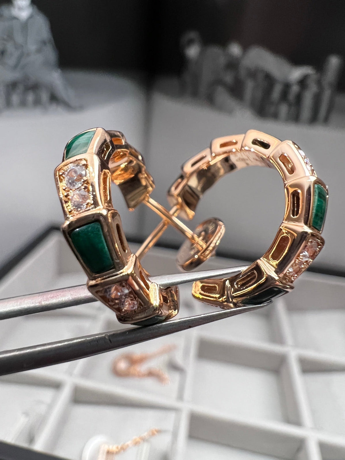 [⭐Haelin Jewelry]SERPENTI MALACHITE PINK GOLD EARRINGS