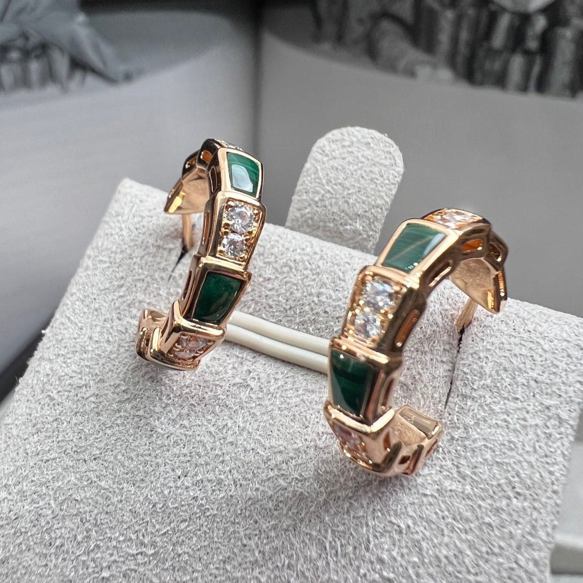 [⭐Haelin Jewelry]SERPENTI MALACHITE PINK GOLD EARRINGS