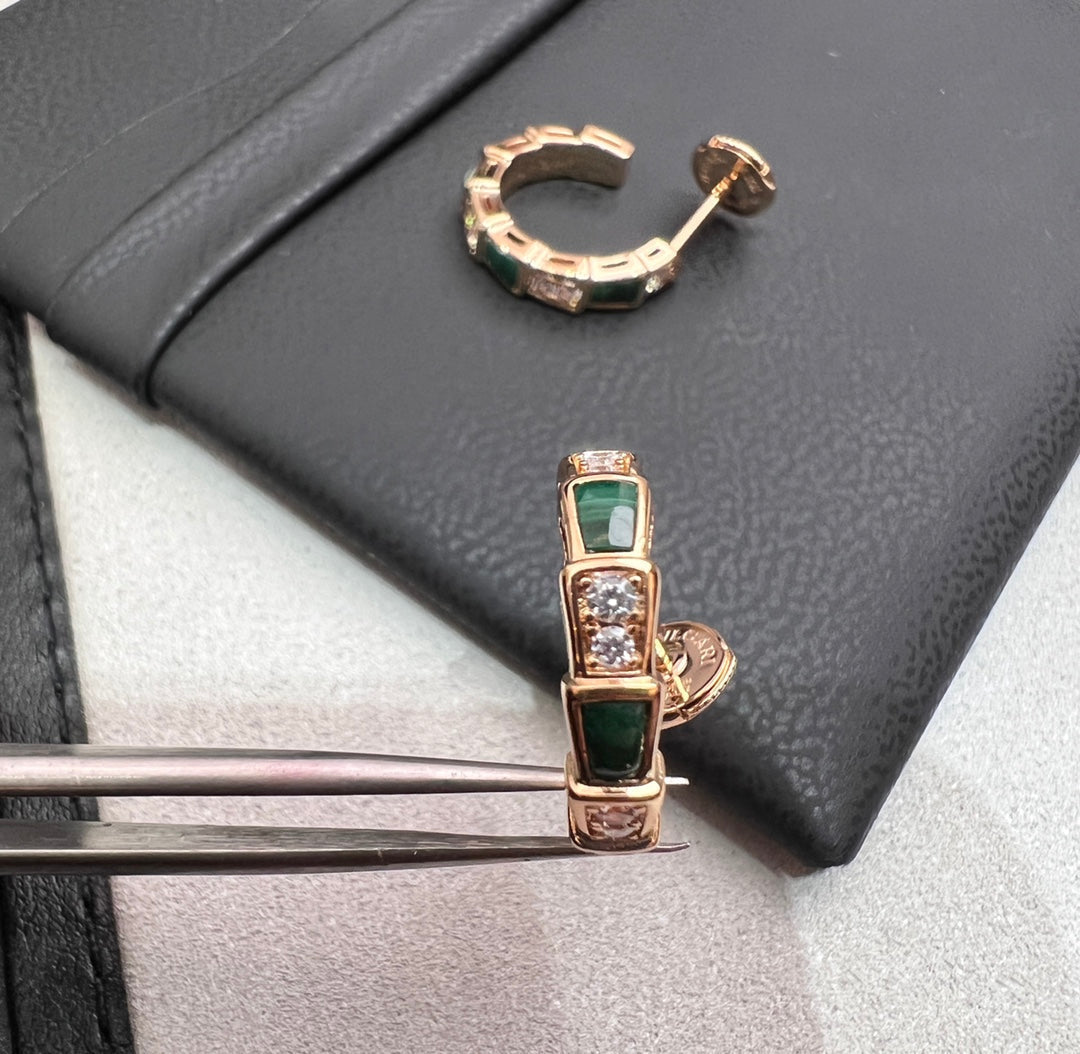 [⭐Haelin Jewelry]SERPENTI MALACHITE PINK GOLD EARRINGS
