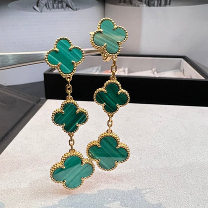 [⭐Haelin Jewelry]CLOVER MALACHITE 3 MOTIFS GOLD