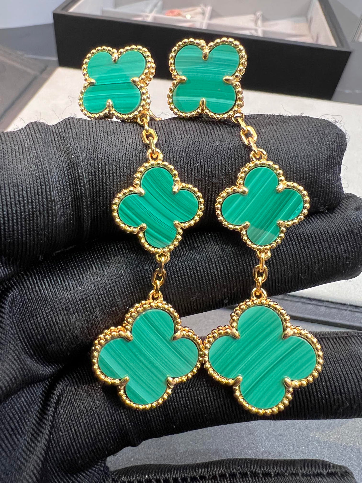 [⭐Haelin Jewelry]CLOVER MALACHITE 3 MOTIFS GOLD