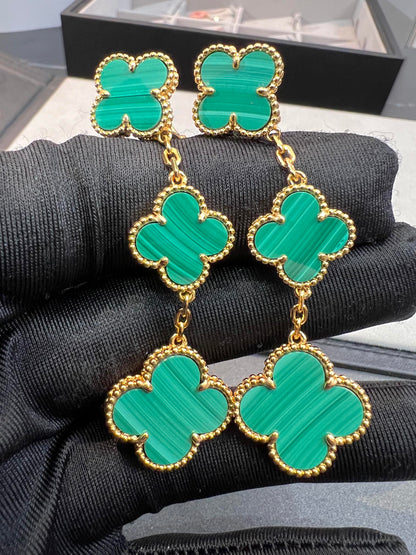 [⭐Haelin Jewelry]CLOVER MALACHITE 3 MOTIFS GOLD