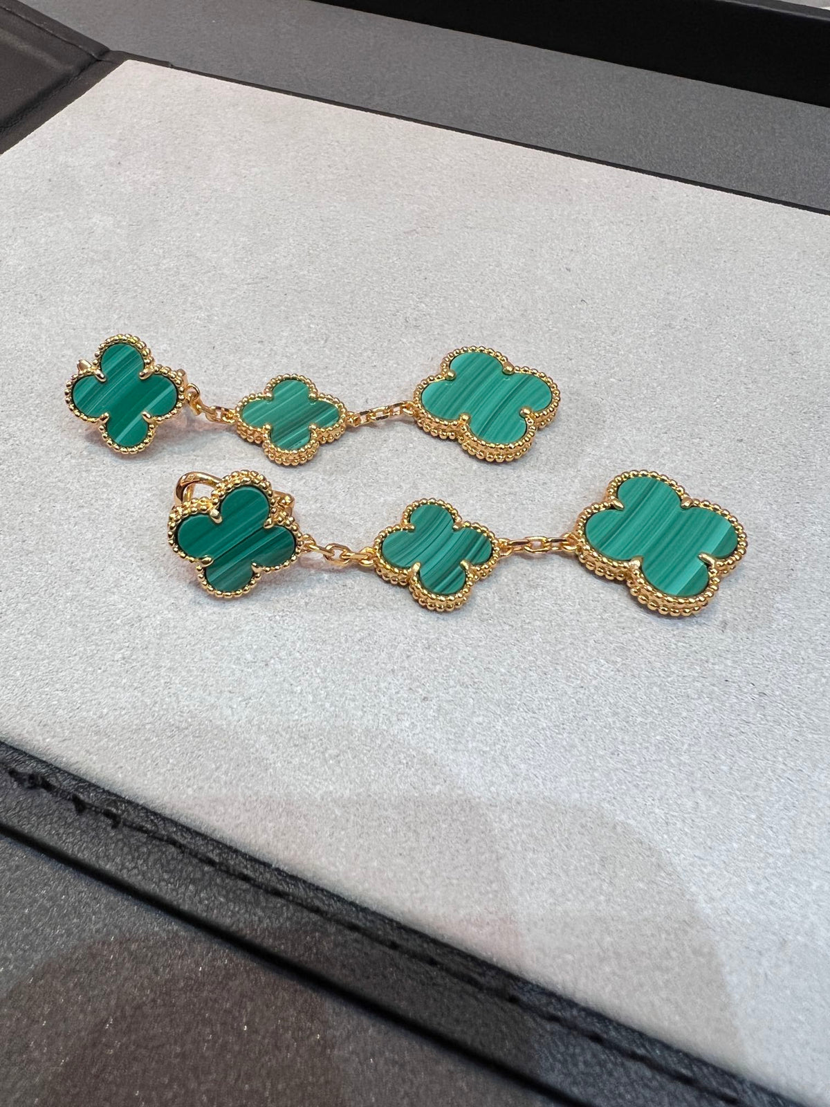 [⭐Haelin Jewelry]CLOVER MALACHITE 3 MOTIFS GOLD