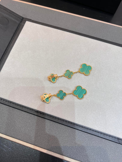 [⭐Haelin Jewelry]CLOVER MALACHITE 3 MOTIFS GOLD
