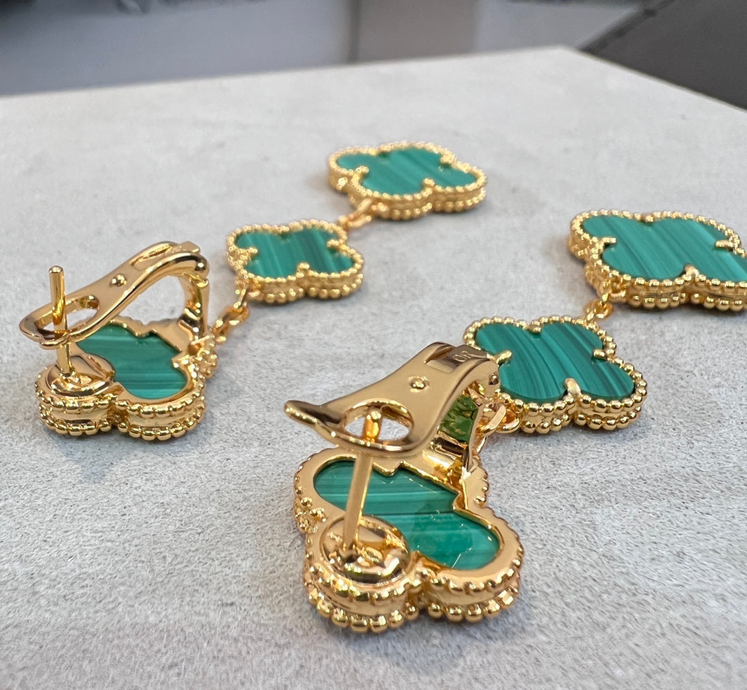 [⭐Haelin Jewelry]CLOVER MALACHITE 3 MOTIFS GOLD