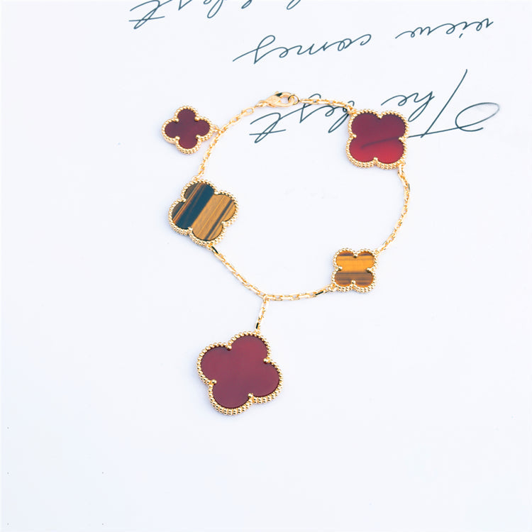 [⭐Haelin Jewelry]CLOVER BRACELET 5 MOTIFS CARNELIAN TIGER EYE