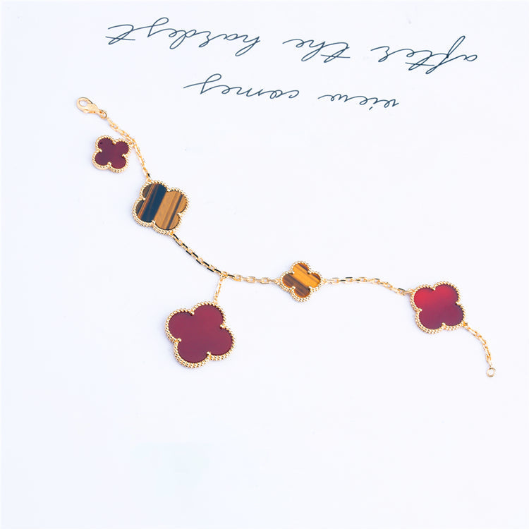 [⭐Haelin Jewelry]CLOVER BRACELET 5 MOTIFS CARNELIAN TIGER EYE