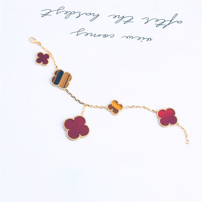 [⭐Haelin Jewelry]CLOVER BRACELET 5 MOTIFS CARNELIAN TIGER EYE