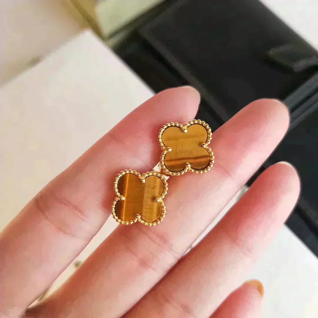 [⭐Haelin Jewelry]CLOVER MEDIUM 1 MOTIFS TIGER EYE EARRINGS