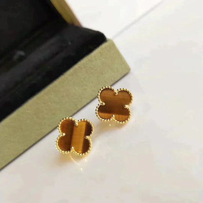 [⭐Haelin Jewelry]CLOVER MEDIUM 1 MOTIFS TIGER EYE EARRINGS