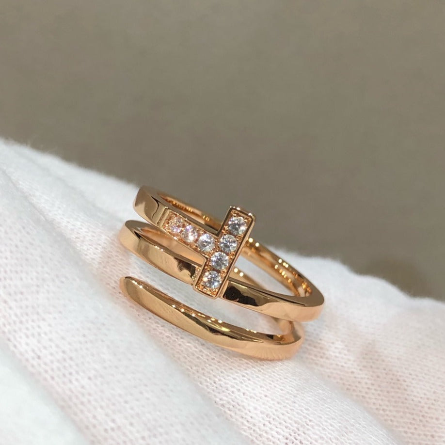 [Haelin Jewelry]T WIRE DOUBLE ROWS RING PINK GOLD