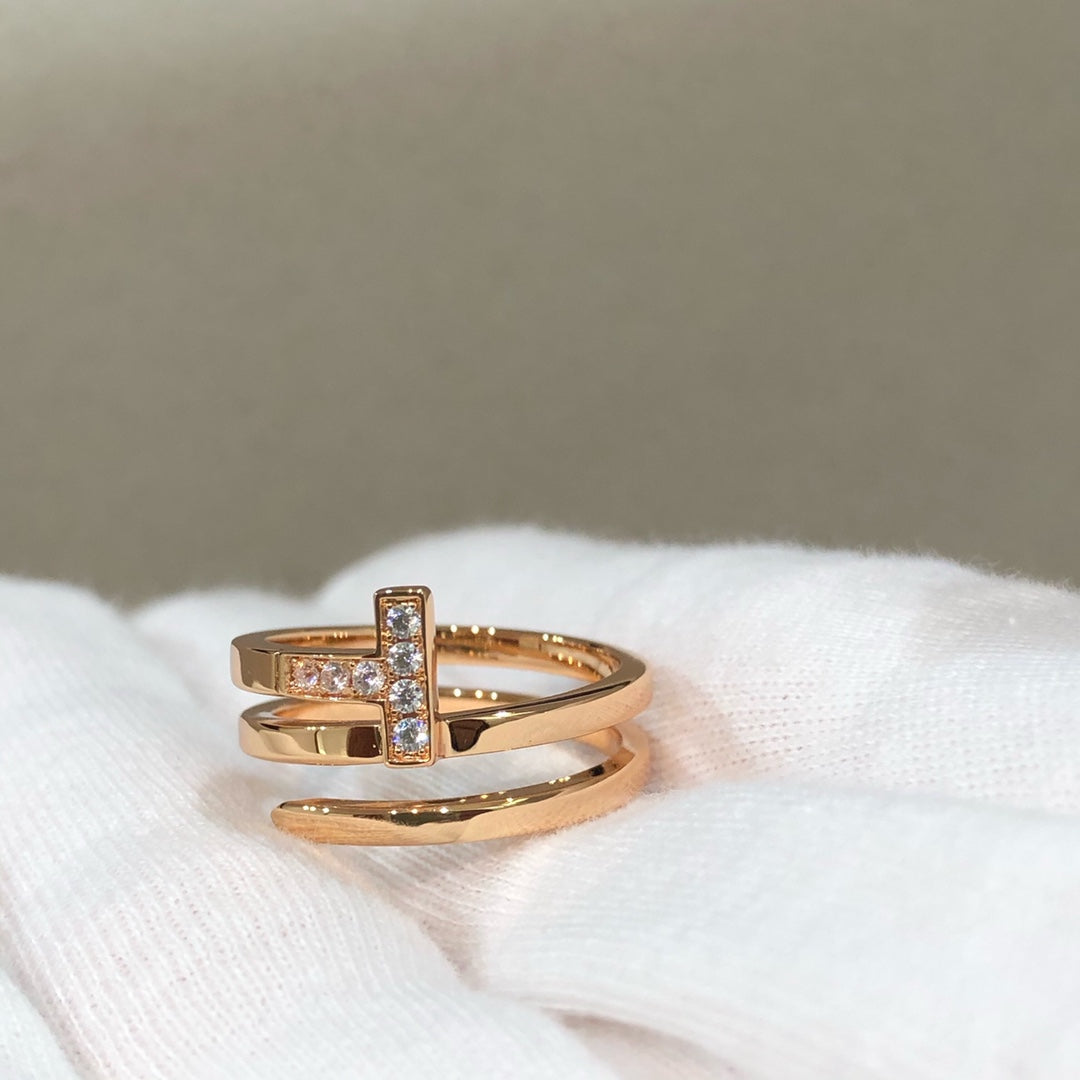 [Haelin Jewelry]T WIRE DOUBLE ROWS RING PINK GOLD