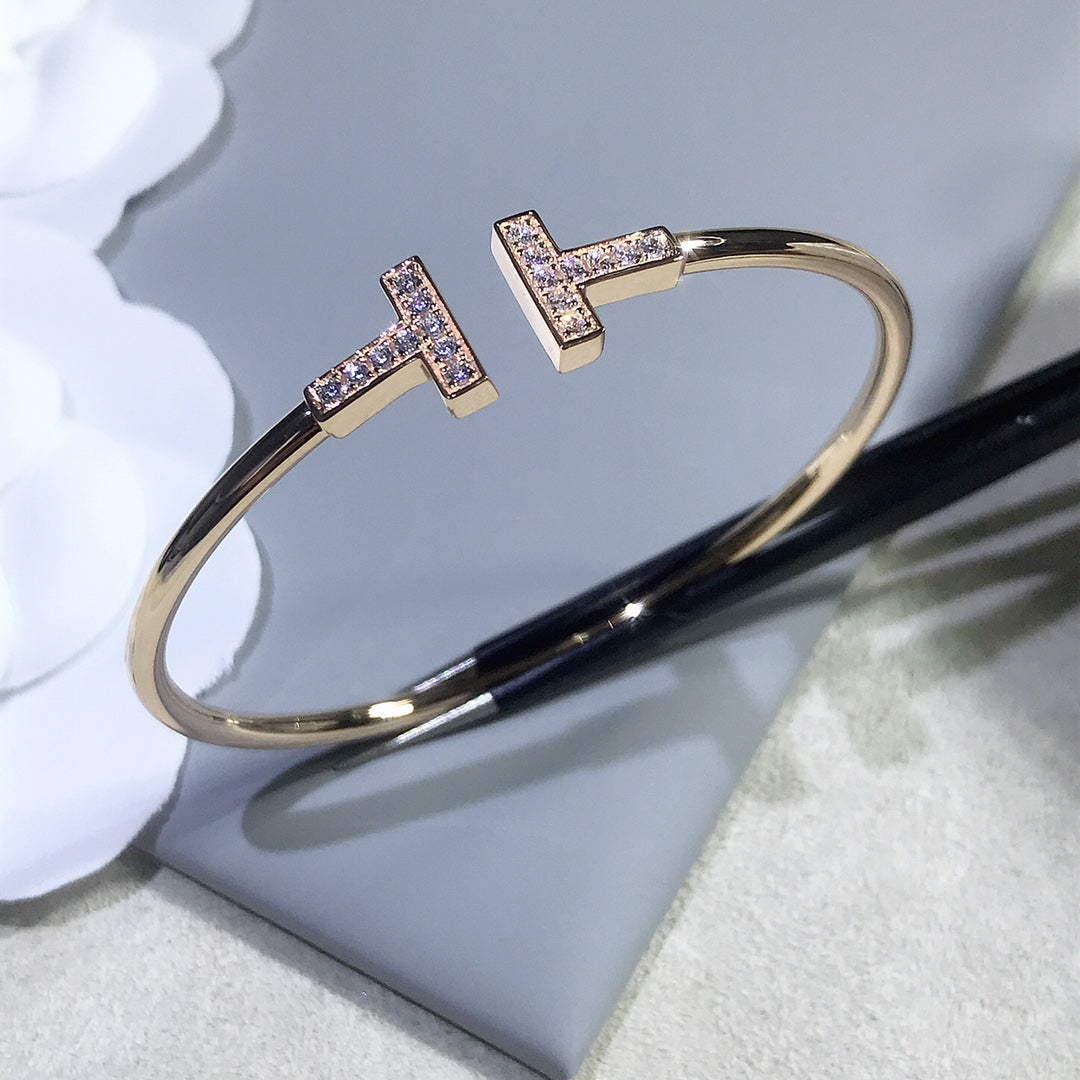 [Haelin Jewelry]T BRACELET PINK GOLD 1.8MM DIAMOND