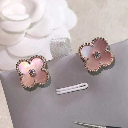 [⭐Haelin Jewelry]CLOVER MEDIUM 1 MOTIFS  PINK MOP DIAMOND EARRINGS