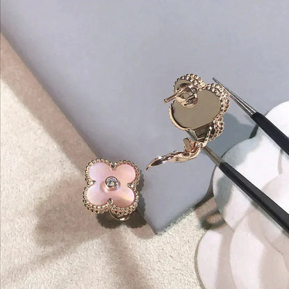 [⭐Haelin Jewelry]CLOVER MEDIUM 1 MOTIFS  PINK MOP DIAMOND EARRINGS