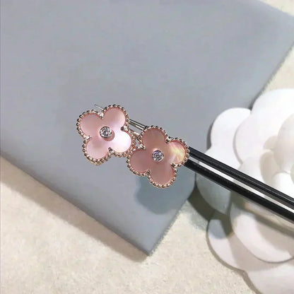 [⭐Haelin Jewelry]CLOVER MEDIUM 1 MOTIFS  PINK MOP DIAMOND EARRINGS