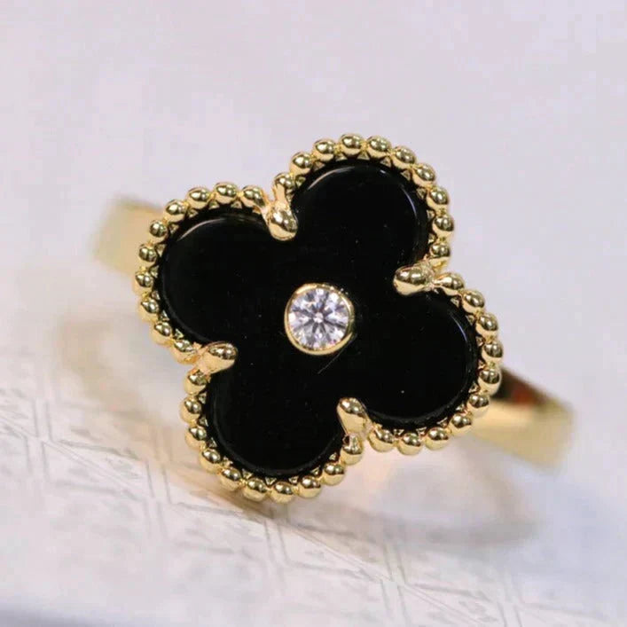 [⭐Haelin Jewelry]CLOVER ONYX RING GOLD DIAMOND