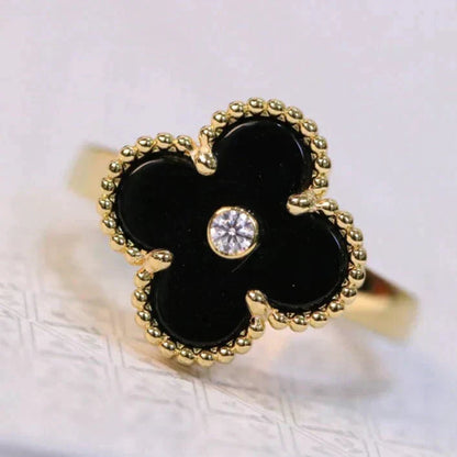 [⭐Haelin Jewelry]CLOVER ONYX RING GOLD DIAMOND