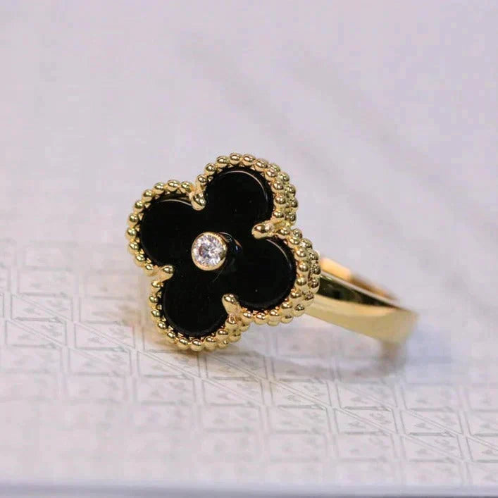 [⭐Haelin Jewelry]CLOVER ONYX RING GOLD DIAMOND