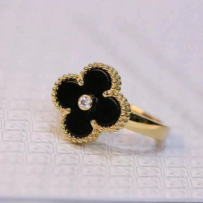 [⭐Haelin Jewelry]CLOVER ONYX RING GOLD DIAMOND