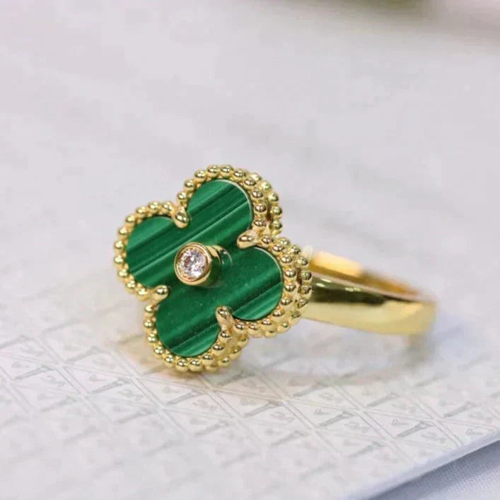 [⭐Haelin Jewelry]CLOVER MALACHITE RING GOLD DIAMOND