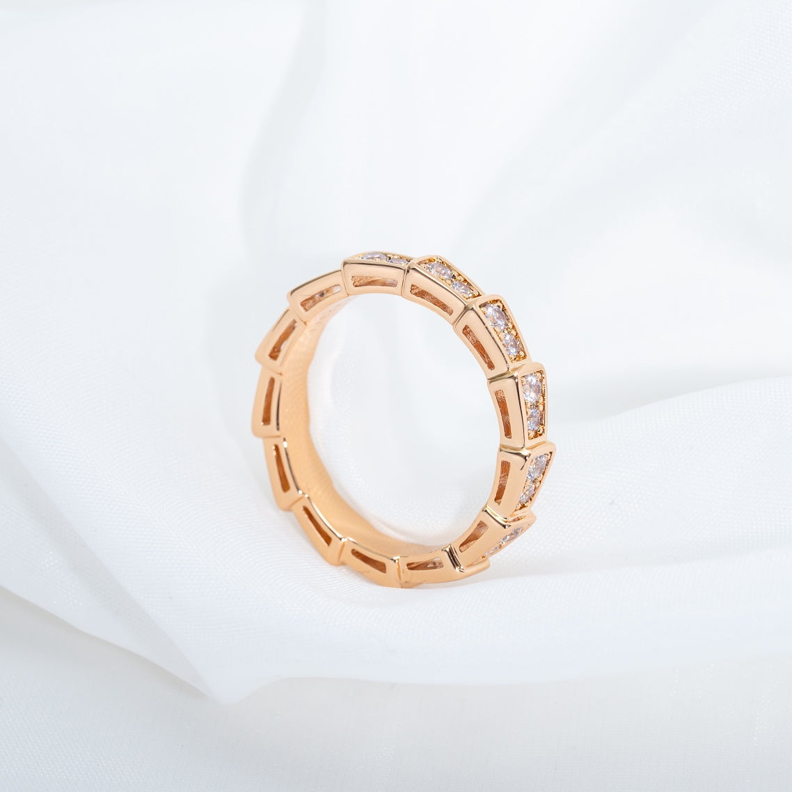 [⭐Haelin Jewelry]SERPENTI RING PINK GOLD DIAMOND PAVED 3MM