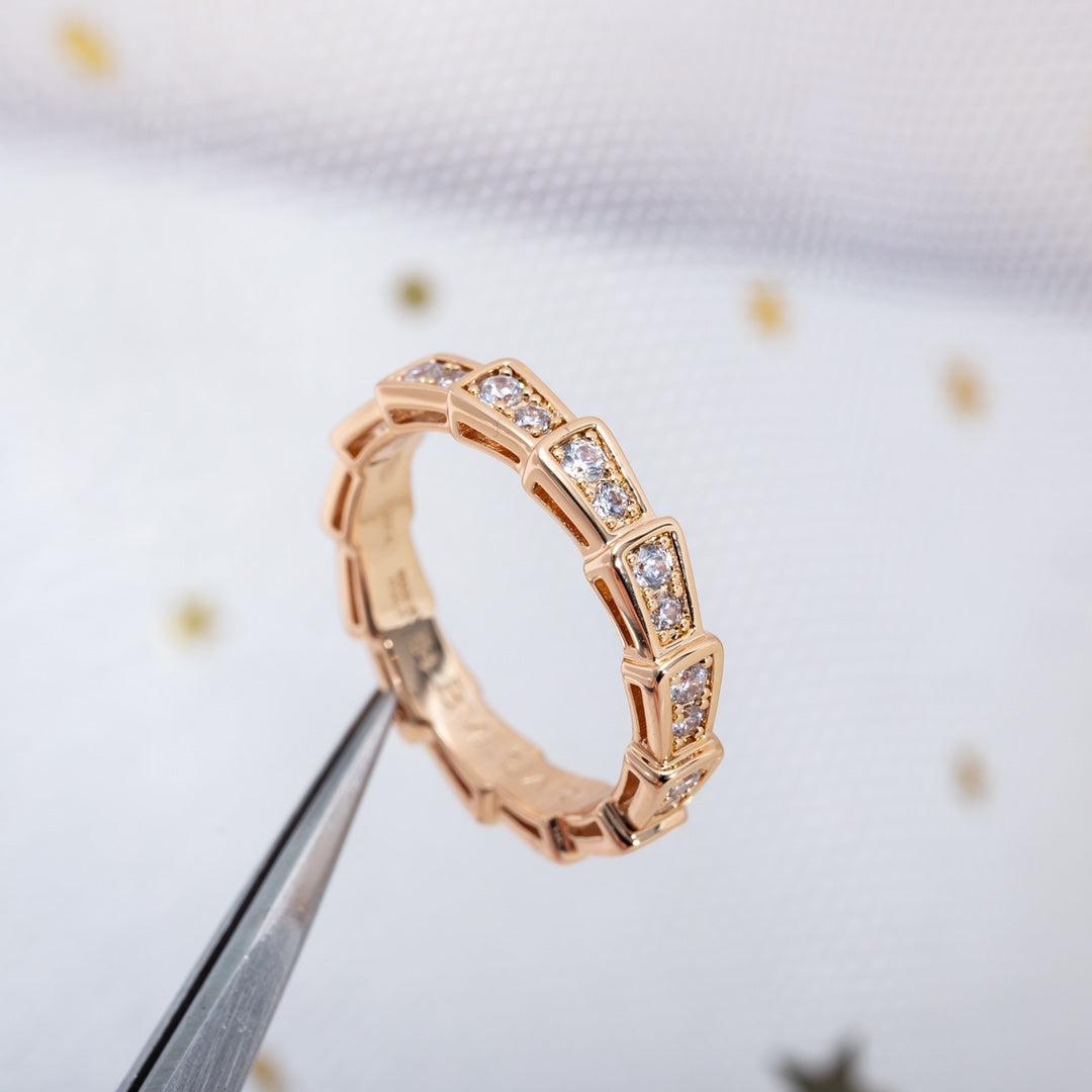 [⭐Haelin Jewelry]SERPENTI RING PINK GOLD DIAMOND PAVED 3MM