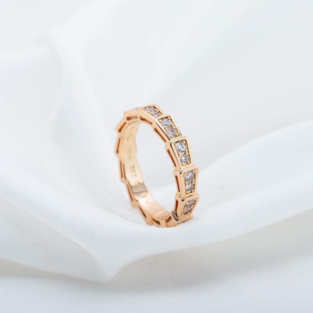 [⭐Haelin Jewelry]SERPENTI RING PINK GOLD DIAMOND PAVED 3MM