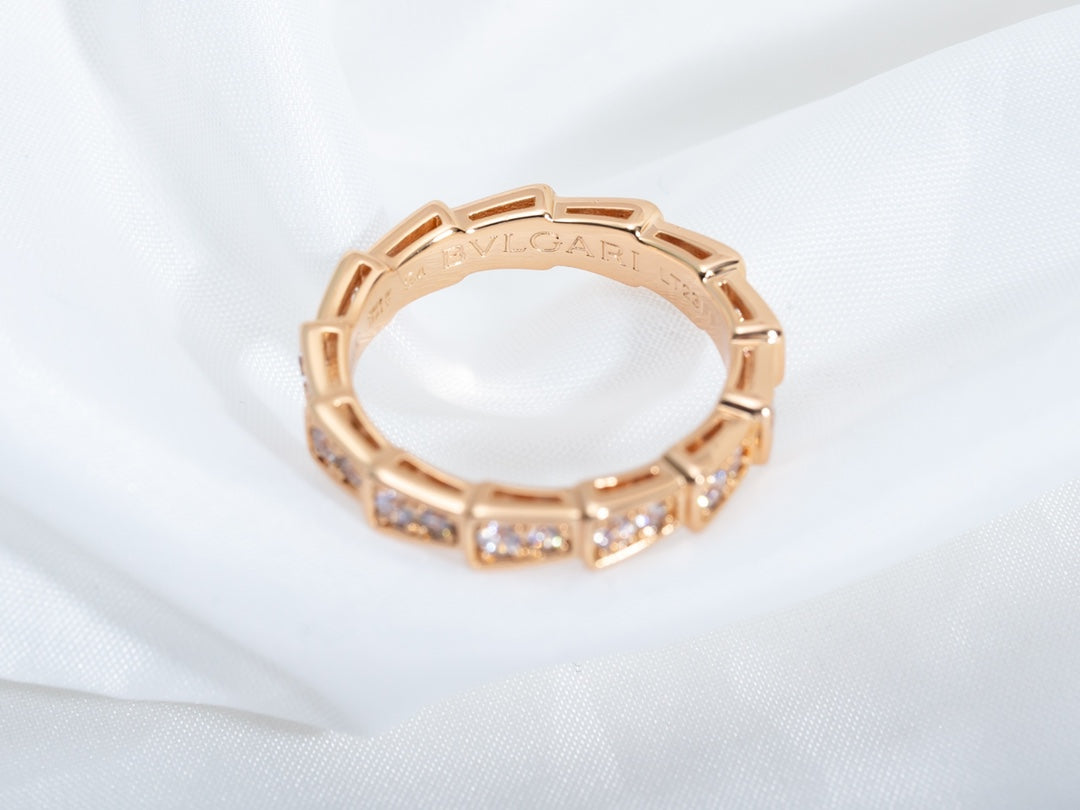 [⭐Haelin Jewelry]SERPENTI RING PINK GOLD DIAMOND PAVED 3MM