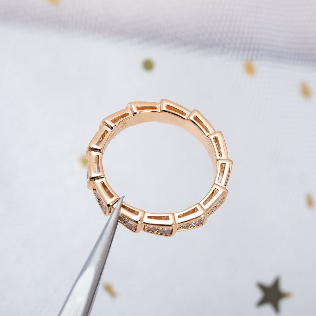 [⭐Haelin Jewelry]SERPENTI RING PINK GOLD DIAMOND PAVED 3MM