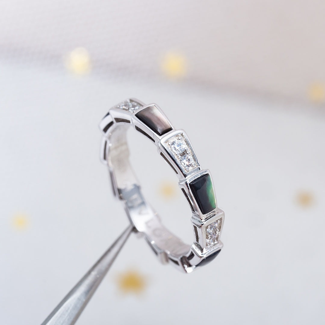 [⭐Haelin Jewelry]SERPENTI RING SILVER  DIAMOND BLACK MOP 3MM