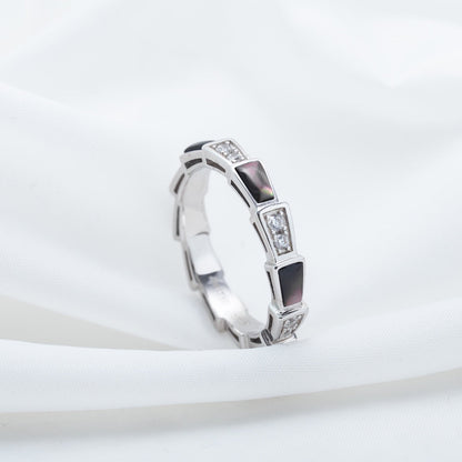 [⭐Haelin Jewelry]SERPENTI RING SILVER  DIAMOND BLACK MOP 3MM
