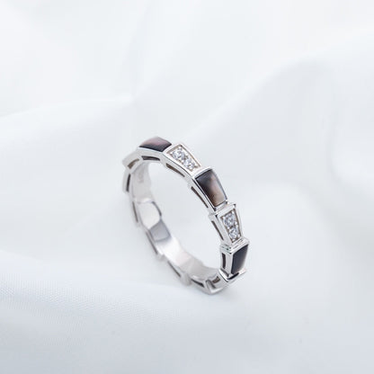 [⭐Haelin Jewelry]SERPENTI RING SILVER  DIAMOND BLACK MOP 3MM