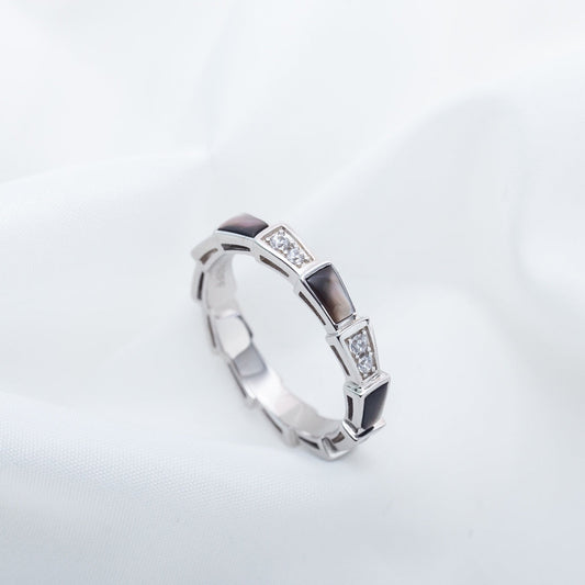 [⭐Haelin Jewelry]SERPENTI RING SILVER  DIAMOND BLACK MOP 3MM