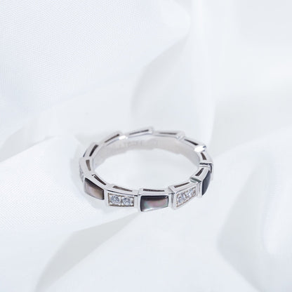 [⭐Haelin Jewelry]SERPENTI RING SILVER  DIAMOND BLACK MOP 3MM
