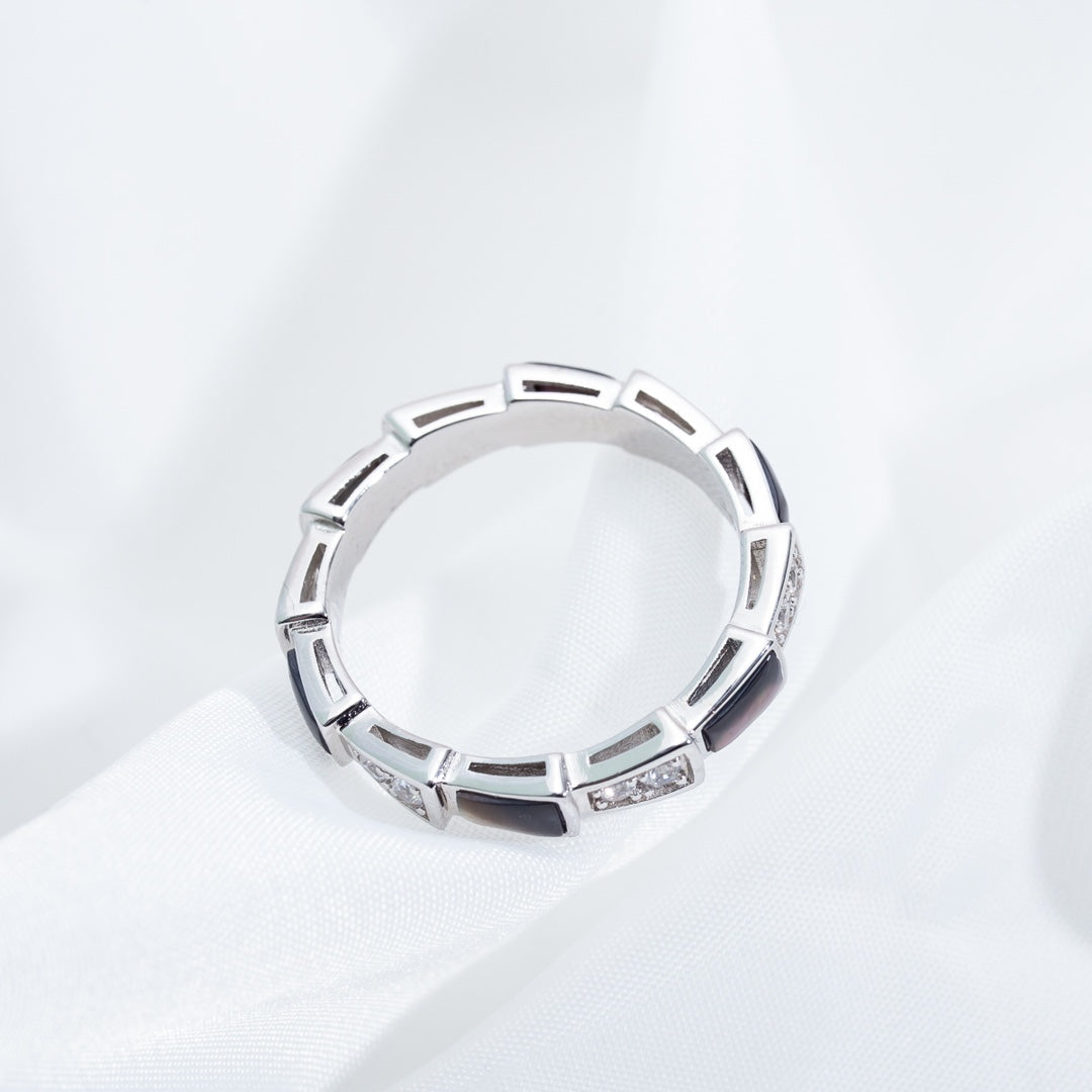 [⭐Haelin Jewelry]SERPENTI RING SILVER  DIAMOND BLACK MOP 3MM