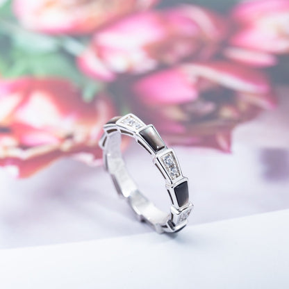 [⭐Haelin Jewelry]SERPENTI RING SILVER  DIAMOND BLACK MOP 3MM