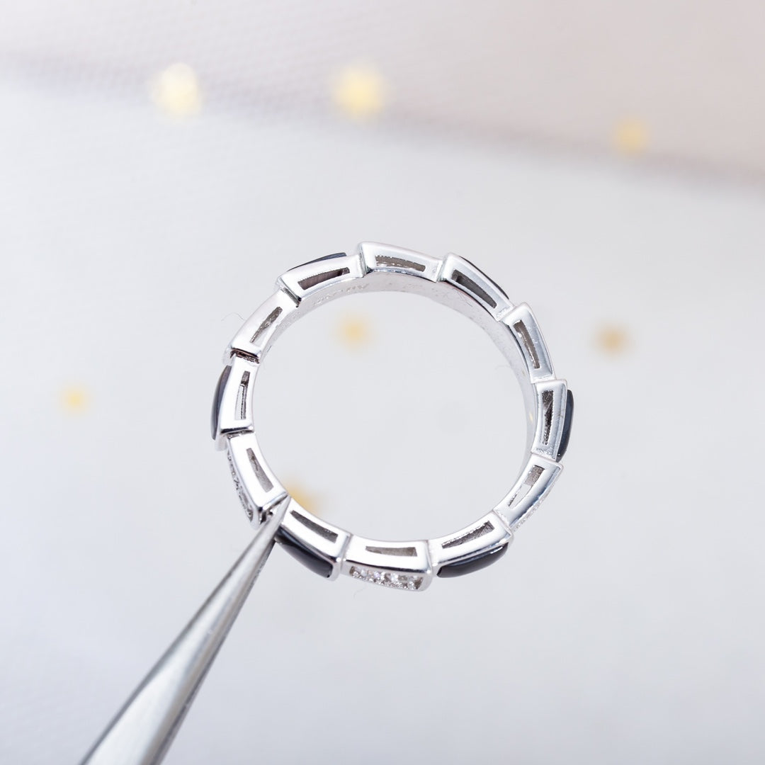 [⭐Haelin Jewelry]SERPENTI RING SILVER  DIAMOND BLACK MOP 3MM