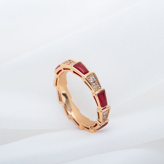 [⭐Haelin Jewelry]SERPENTI RING PINK GOLD CARNELIAN DIAMOND 3MM