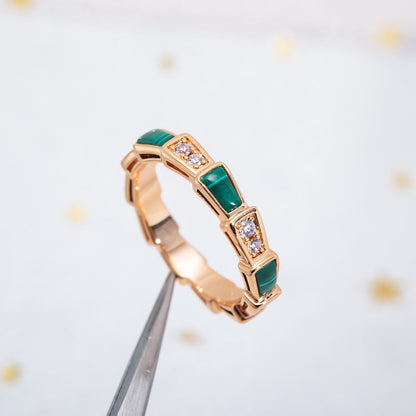[⭐Haelin Jewelry]SERPENTI RING PINK GOLD MALACHITE DIAMOND 3MM