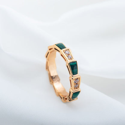 [⭐Haelin Jewelry]SERPENTI RING PINK GOLD MALACHITE DIAMOND 3MM
